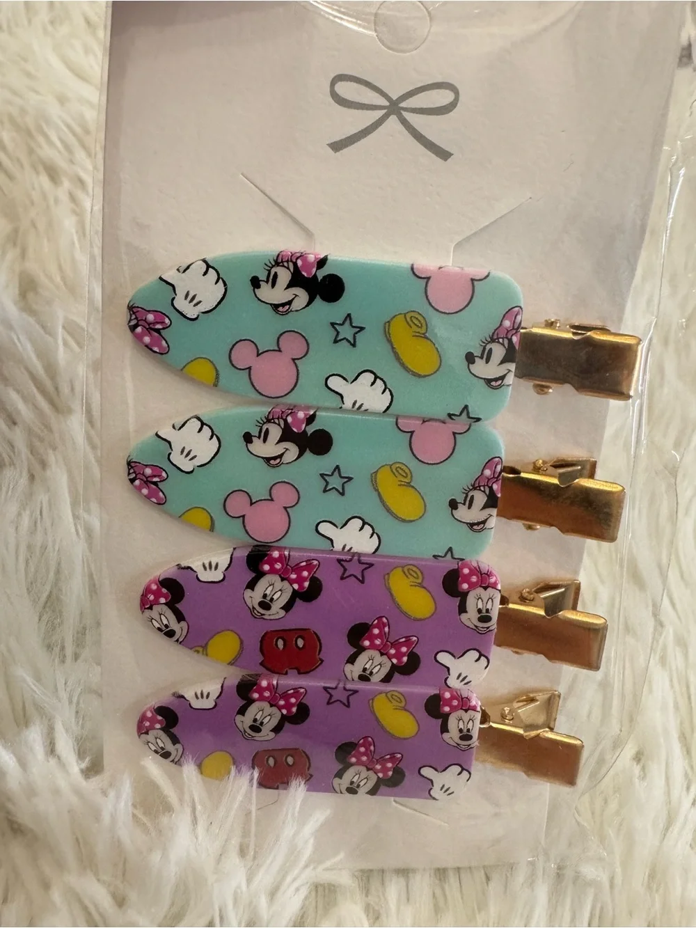 Kids Minnie Pattern Snap Hair Clips - Mint & Purple